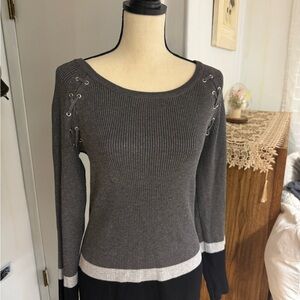 Carolyn Taylor Charcoal Sweater with Lace-Up Accents